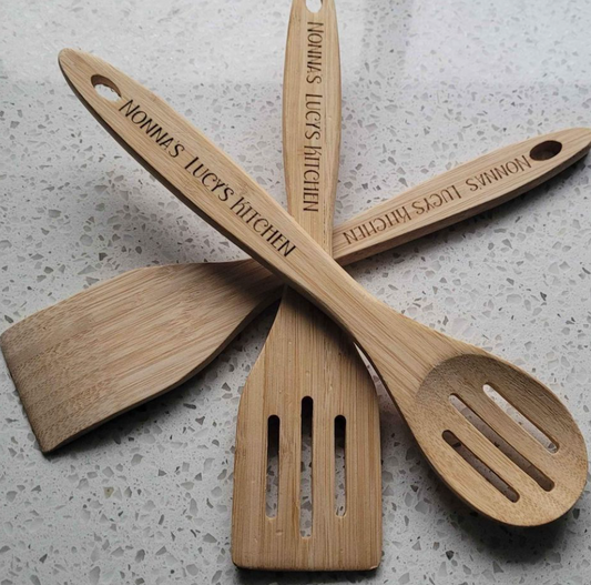 Set of Three Bamboo Spoons Laser Engraved